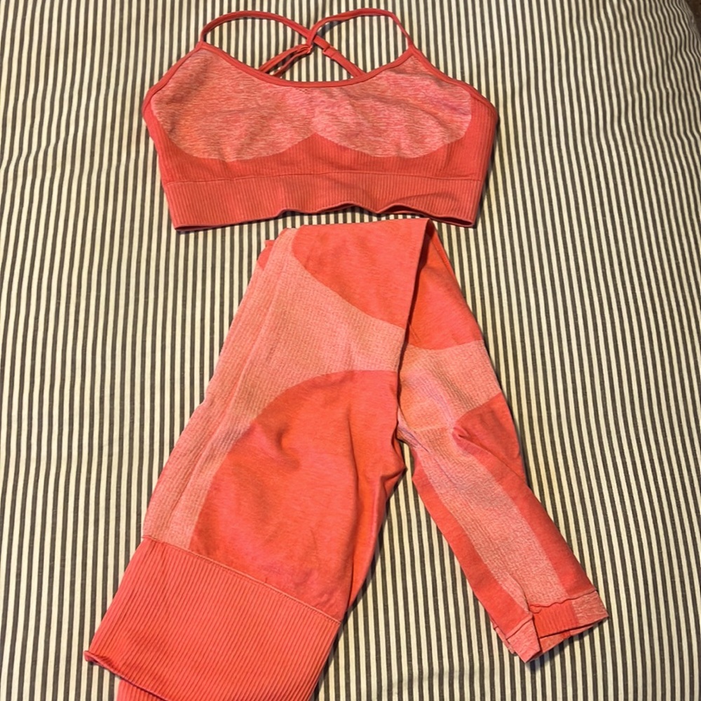 Hot pink athletic set. Racerback sports bra and matching leggings